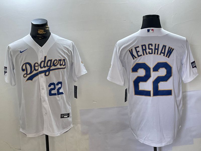 Men Los Angeles Dodgers #22 Kershaw White Game 2024 Nike MLB Jersey style 2->->MLB Jersey